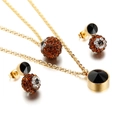 Golden stainless steel jewelry set featuring brown crystal spheres and black gemstones - Gold Brown Ball Pendant Set (KS57932-K)