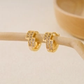 Elegant gold-plated huggie hoop earrings with double-row zircon stones on a branch - EH411031