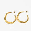Detail of gold plated stainless steel irregular hoop earrings with liquid metal texture - Gold (KDE1792)