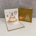 3D pop-up birthday card with golden cover and three-tier cake structure with music - Gold Cake+Music Yellow Light-Button