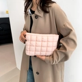 Pink quilted fabric clutch bag for women with square stitched pattern in soft pink finish - Pink