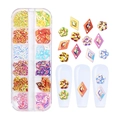 12-Raster Nagelschmuck-Set mit holografischen Blumen und Rauten in Klarsichtbox - Holographische Blumen Rautenform Stil (CTH-73)