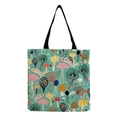 Gros plan détaillé du motif champignon coloré sur un sac cabas en coton et en lin - Imprimé intégral de champignons de dessin animé colorés (hm0068)