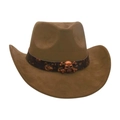 Brown western cowboy hat with suede texture and bronze skull crossbones ornament - Army Green