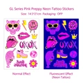 Fluoreszierende rosa Y2K-Tattoos mit Tiger- und Kronenmotiven für Gesicht und Arm - GL-001 Stil