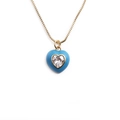 Fashionable gold plated necklace featuring a heart shaped blue pendant with a faceted gemstone - Blue