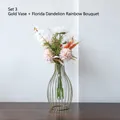Nordic gold iron tube vase with artificial white peony and pink dandelion bouquet - Gold Vase + Frida Dandelion Rainbow Bouquet / Gold