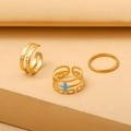 Three-piece gold titanium steel ring set with blue cross inlay and hammered finish - ZJ030-Blue Cross Hammered 3-Piece Set