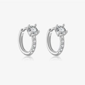 Elegant s925 silver hoop earrings with white zircon stone inlay and side paving - Platinum-Round Stone / Silver