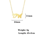 Gold butterfly pendant necklace with V-shape design and adjustable chain dimensions - Letter V