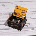 Halloween hand-cranked wooden music box with pumpkin and cat graphics in dark wood finish - Hand-cranked Halloween C