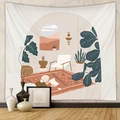 Detail of bohemian tapestry featuring abstract indoor reading scene and desert view landscape - Mld206 / 73X95CM (Brushed Fabric)