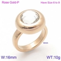 Rose gold stainless steel ring featuring 16mm round micro-paved cubic zirconia stone - US 5 / Rose Gold Large Surface Solitaire Zircon Style (KR87226-K)