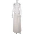 Detail of elegant white mesh dress featuring gold metal chain straps and a translucent hem - S / White