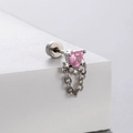 Titanium steel heart earring with pink zircon and star chain in silver finish - Heart Star Chain Style (A35-6#)