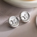 Minimalist silver button earrings with square zircon inlay in a high-quality metal finish - Silver