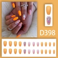 Leuchtend orange und lila Kunstnägel zum Aufkleben mit Herzmustern und Steinchen, Modell D398 - Hellorange Lila Strass Französischer Vitalität Stil (D398)