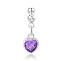 Polished silver stainless steel barbell earring with a purple heart zircon pendant - Silver Heart