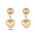 Boucles d'oreilles cœur doré minimalistes avec pendentif cœur poli de 11mm pour femme - Boucles d'Oreilles Dorées (KE109499-Z)