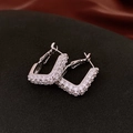 Silver square huggie hoop earrings with sparkling cubic zirconia on silk background - Silver Square Zirconia Buckle Earrings (71#)