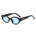 Lunettes de soleil œil de chat rétro avec monture noire brillante et verres bleu clair - Monture Noire Verre Bleu Transparent