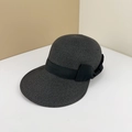 Women's black straw visor hat with matching bow ribbon, perfect for summer sun protection - Adjustable M (56-58cm) / Black