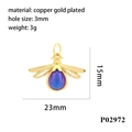 Dettaglio del ciondolo a libellula in rame placcato oro con misure indicate - Ape Sfumata Blu Viola Oro (P02972)