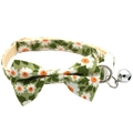 Green daisy plaid pet collar with a matching bow and silver bell for cats and dogs - Bowknot Style / Green Large Flower Daisy