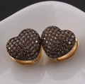 Gold plated heart hoop earrings with brown pavé crystals and click closure - Heart / Gold Champagne Zircon