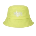 Detailed embroidery of a skeleton hand on a lime green cotton canvas bucket hat - One Size / Light Yellow