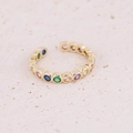Macro shot of gold adjustable ring with multi-color zircon stones on beige stone base - Rainbow Multi-color Gemstone Style (6#)