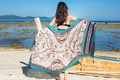 Ethnic paisley beach shawl in white and turquoise, lightweight sun-protective scarf for summer - Style 07-Blue Border Bohemian / 180cm