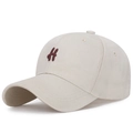 Cream soft cotton baseball cap with red embroidered H letter and curved brim style - Adjustable / Beige