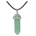 Minimalist green natural stone hexagonal prism bullet pendant with silver clasp on cord - Pendant with Necklace / Green Aventurine