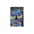 Artistic Van Gogh Starry Night enamel pin featuring a black cat silhouette design - Black Cat on Branch Style (xz8502)