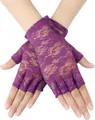 Elegant purple lace fingerless gloves with floral hollow patterns for sun protection - Purple