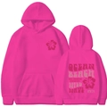 Hot pink drawstring hoodie featuring hibiscus print and vintage California back graphics - S / Rose Red (Pink Print)