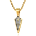 Golden Egyptian Eye of Horus Ankh arrow necklace with silver woven texture inlay - Gold Pendant + 60CM Chain