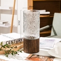 Minimalist glass flower vase with wood base measuring 25cm high and 10cm wide - Ripple Transparent With Wood Base