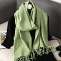 Soft light green faux cashmere scarf with fringe details for autumn and winter warmth - Fruit Green