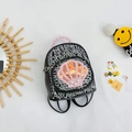 Zaino nero per bambine con paillettes, perline rosa e decorazione a conchiglia - Nero