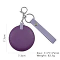 Portable mini folding double-sided mirror in purple leather case with silver keyring - Large (7.3cm) / Lavender Purple