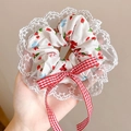 Elastico per capelli bianco con fragole, fiocchi blu e pizzo a forma di stelle - 5# Salsa Pizza (Bianco/Stampa Fragola/Pizzo)