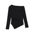 Women's black asymmetrical slim-fit long sleeve top with irregular hemline on white background - S / Black