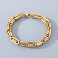 Unisex 18K gold plated stainless steel bracelet with grooved rectangular links - Gold (KB209972-ZCG)