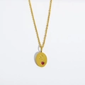 Collier zodiaque Lion en acier titane plaqué or avec pendentif ovale et pierre rouge - Lion-Pierre rouge