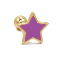 Star-shaped purple enamel stud earring with gold finish and screw-back ball closure - Purple Star