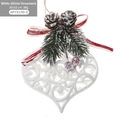 White heart Christmas ornament with pine cone, needles and glitter finish, 10x12cm size - White Type I - Glitter Heart