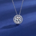 Silver-plated necklace featuring a round cut main stone surrounded by micro-pave diamonds - 5-carat Round Full Diamond Necklace Xl-32