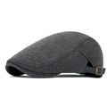 Dark grey knitted beret cap for men with adjustable bronze metal buckle side detail - Dark Gray
